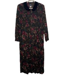 Vintage Molly Malloy Floral Velvet Trim Maxi Dress 12